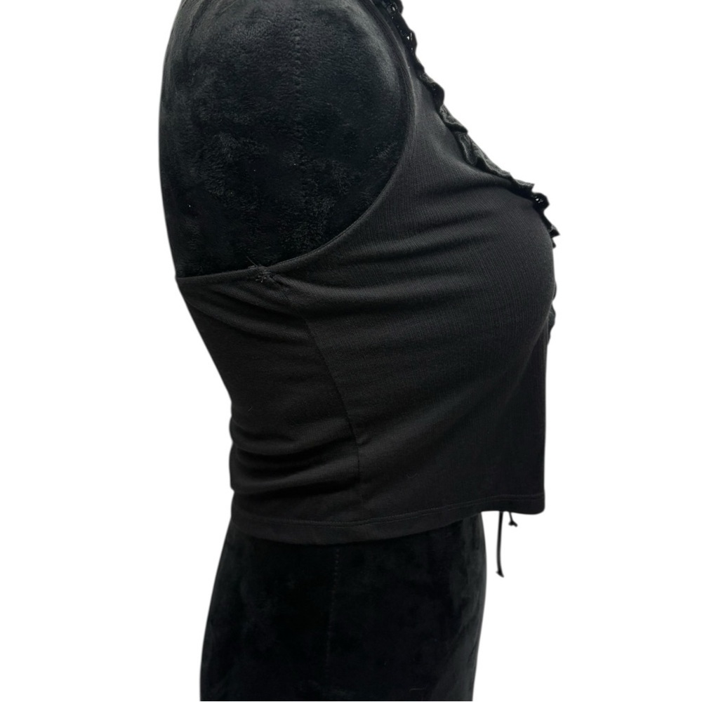 NWT PacSun Black Ruffle Trim Halter Top Tie Front Crop XS - Picture 5 of 8